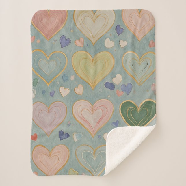 Cobertor Sherpa Pastel Heart Tapeçaria (Frente)