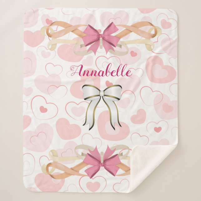 Cobertor Sherpa Pastel Hearts com Personalização Vitoriana da Fita (Frente)