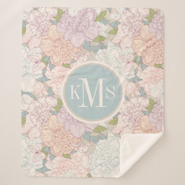Cobertor Sherpa Pastel Peony & Butterfly Fllower Pattern (Frente)