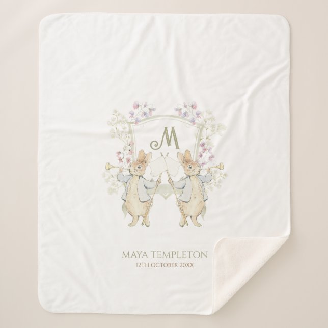 Cobertor Sherpa Pastel Peter, o Chá de fraldas do Monograma do Coe (Frente)