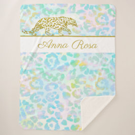 Cobertor Sherpa *~* Pastel Tie Dye Dourado Manchas Leopardo Sherpa