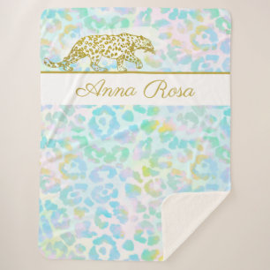 Cobertor Sherpa *~* Pastel Tie Dye Dourado Manchas Leopardo Sherpa