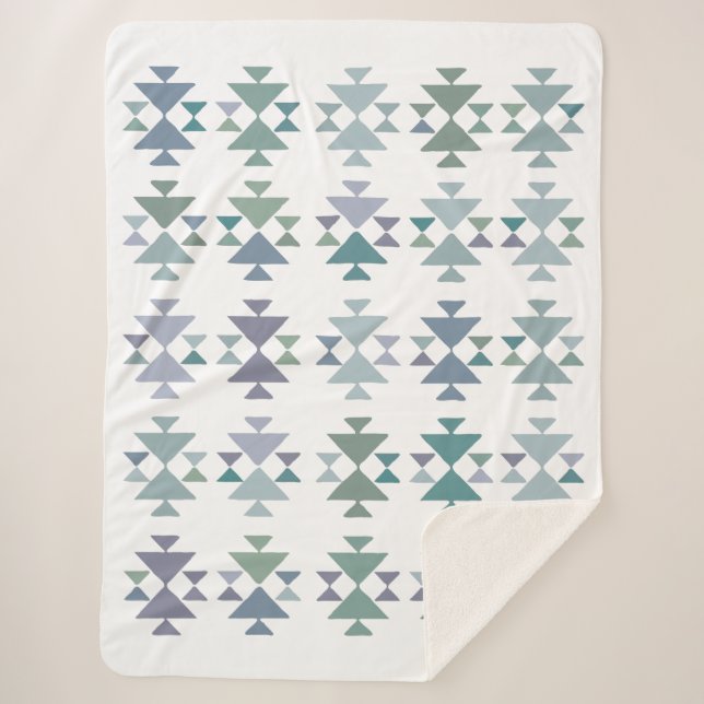 Cobertor Sherpa Pastos Azuis Mineráveis Boho Geométrico do Sudoest (Frente)
