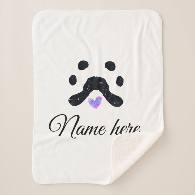 Cobertor Sherpa Pata de cão e animal preto acrescentar nome texto  (Frente)