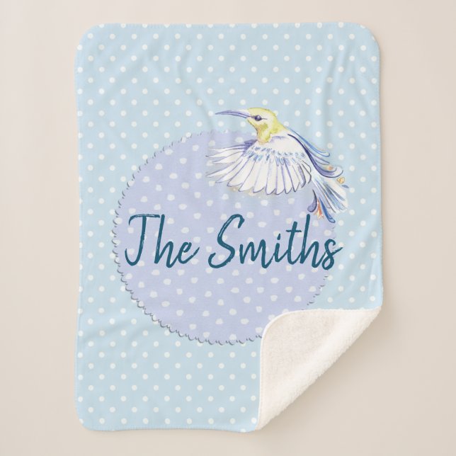 Cobertor Sherpa Patch do Hummingbird sobre as Bolinhas (Frente)