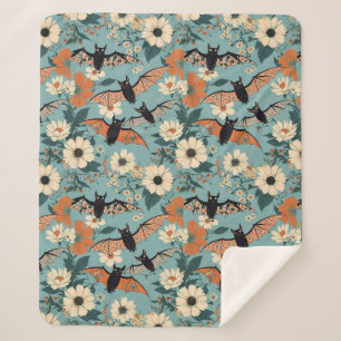 Cobertor Sherpa Patchwork Floral Halloween Bats & Floween