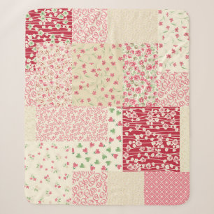 Cobertor Sherpa Patchwork Floral: Ornamentos Desenhados À Mão.