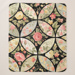 Cobertor Sherpa Patchwork Floral Vintage Padrão Invisível
