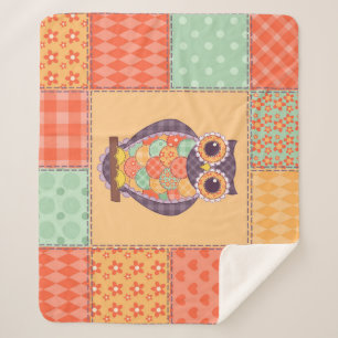 Cobertor Sherpa Patchwork Owl Vintage Padrão sem costura