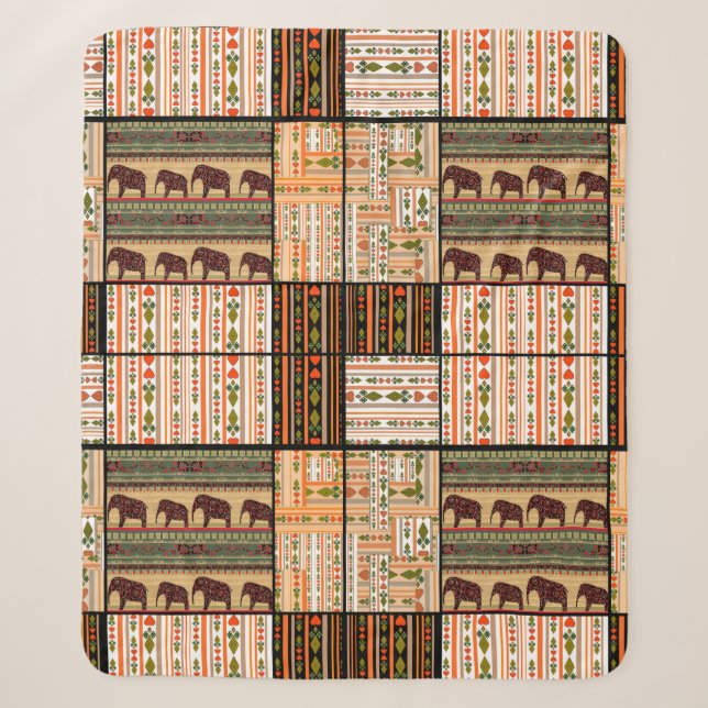 Cobertor Sherpa Patchwork seamless african ornamental pattern text (Frente)