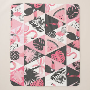 Cobertor Sherpa Patchwork Tropical: Flamingo Watermelon Seamless.