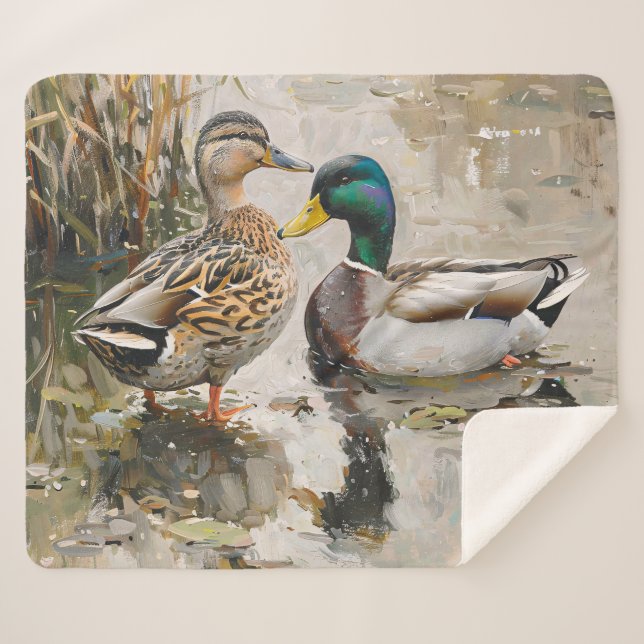 Cobertor Sherpa Pato e Mallard Wildlife Painting (Frente (Horizontal))