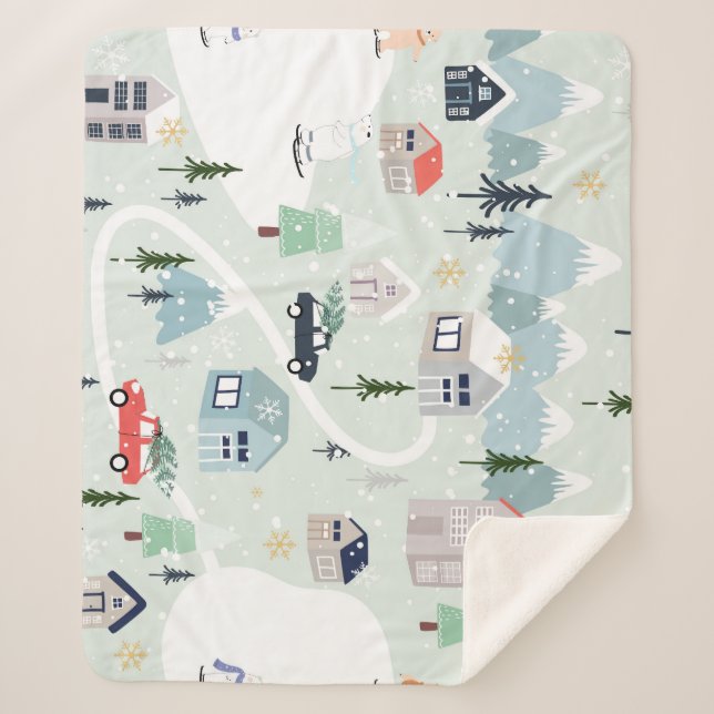 Cobertor Sherpa Pátria de inverno: Natal do Urso Polar (Frente)