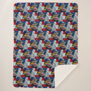 Cobertor Sherpa Patriótica Americana Flag Bald Eagle Wolf