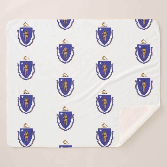 Cobertor Sherpa Patriótico Sherpa Blanket com bandeira de Massachu (Frente (Horizontal))