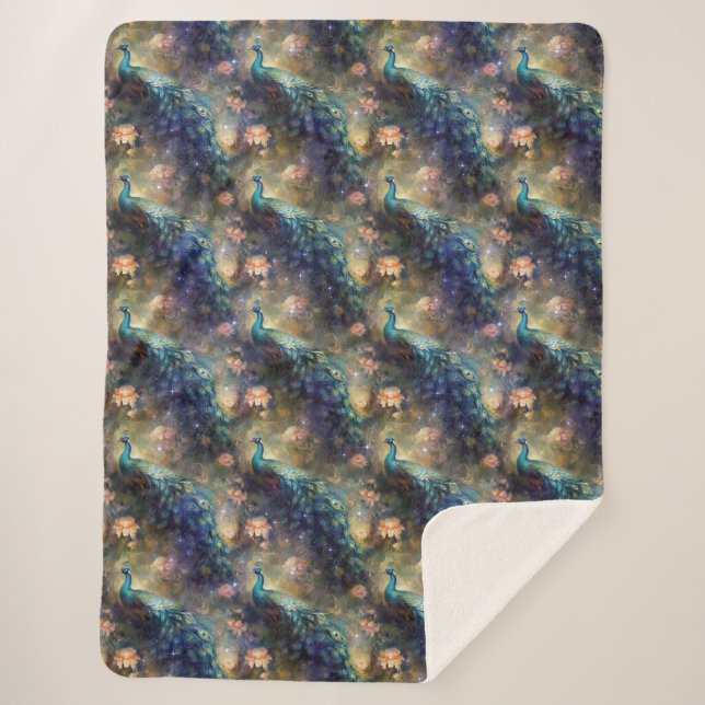 Cobertor Sherpa Pavão Floral (Frente)