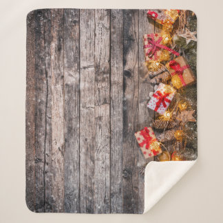 Cobertor Sherpa Pavimentos de Natal, tábuas de madeira.