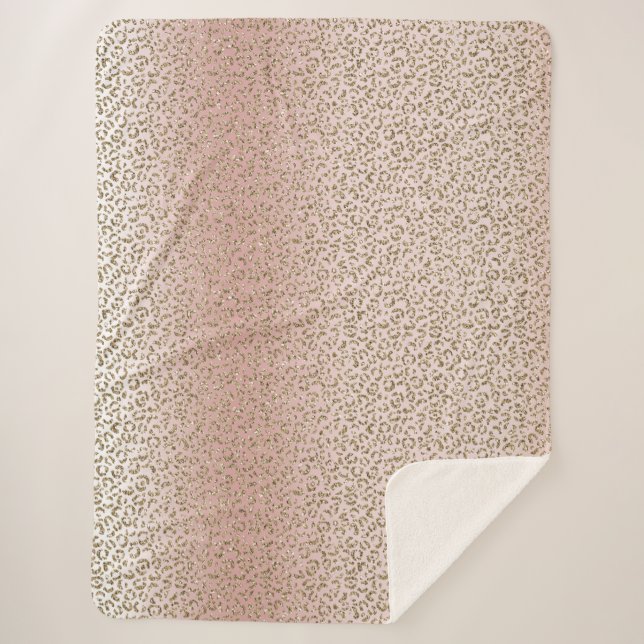 Cobertor Sherpa Peach Blush Rosa Dourado Leopardo Leve (Frente)