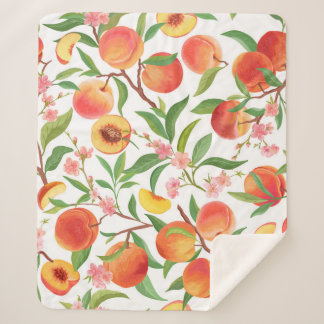 Cobertor Sherpa Peach Tropical Fruta Vintage Pattern.