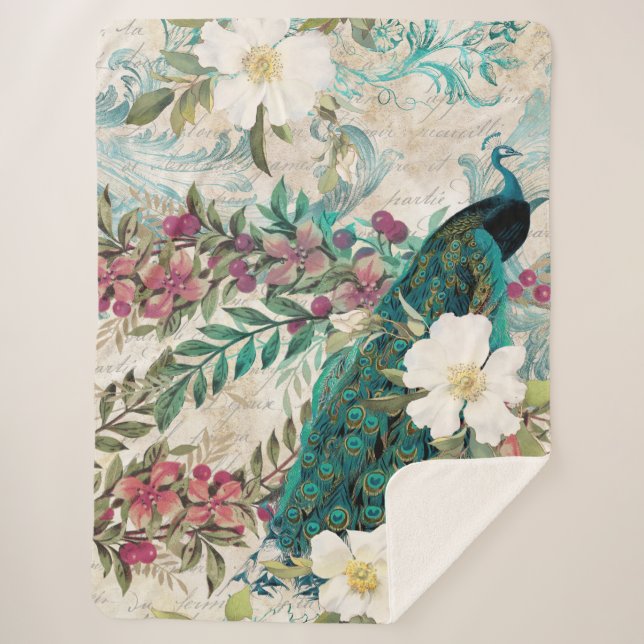 Cobertor Sherpa Peacock Peacocks Grande Sherpa Blanket (Frente)