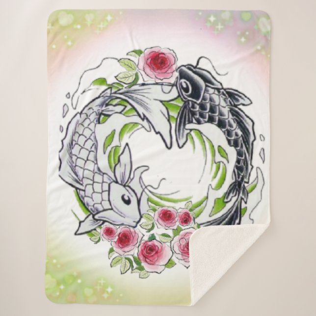 Cobertor Sherpa  peces con rosas (Frente)