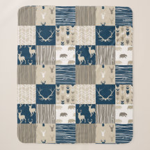 Pedra de Woodland Sherpa Blanket em Marinho e Tan