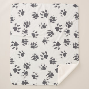 Cobertor Sherpa Pegadas De Pata: Cachorro Monocromo Sem Costura.
