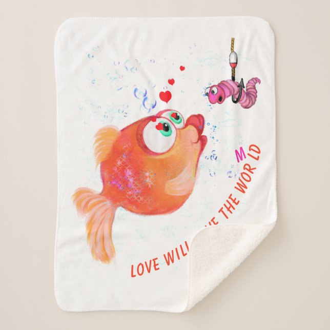 Cobertor Sherpa Peixe engraçado e verme Caroon Baby Sherpa Blanket (Frente)