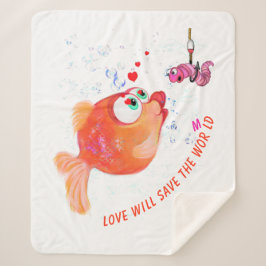 Cobertor Sherpa Peixe engraçado e verme Sherpa Blanket - Texto per