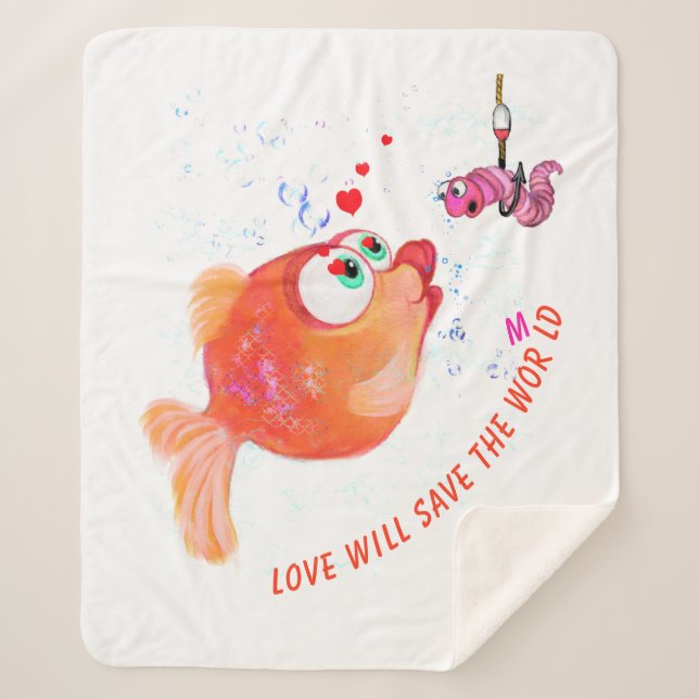 Cobertor Sherpa Peixe engraçado e verme Sherpa Blanket - Texto per (Frente)