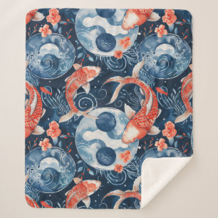 Cobertor Sherpa Peixe Japonês Em Aquarela