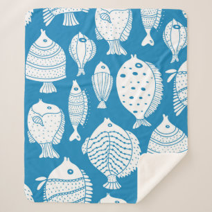 Cobertor Sherpa Peixe Vintage: Conjunto de Ilustração Decorativo.