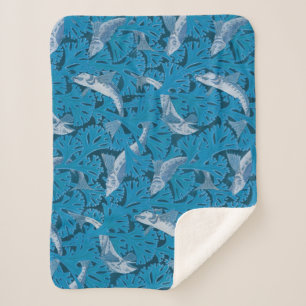 Cobertor Sherpa Peixes Nadando algas marinhas Coral Blue Vintage C