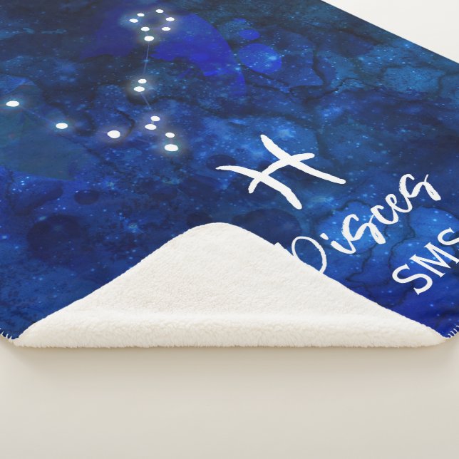 Cobertor Sherpa Peixes Zodiac Constelação Azul Galáxia Monograma (3/4)