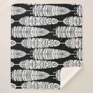 Cobertor Sherpa Penas boho: padrão preto e branco