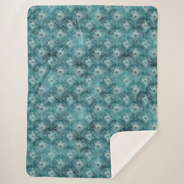 Cobertor Sherpa Penas de Glitzy Glam Peacock (Frente)