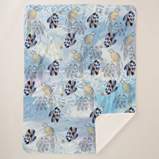 Cobertor Sherpa Penas de Pedra de Pássaro Exótico (Frente)