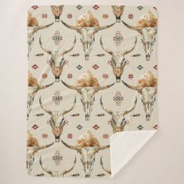 Cobertor Sherpa Penas Nativas Tribais de Creme Brown