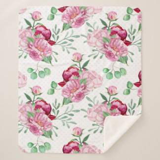 Cobertor Sherpa peônias cor-de-água rosa
