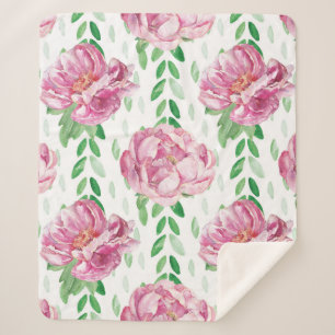 Cobertor Sherpa Peônias de aquarela rosa