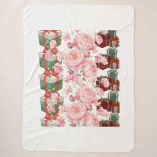 Cobertor Sherpa Peônias Rosa & Caixas de Presente de Natal