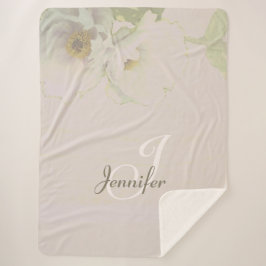 Cobertor Sherpa Peonies Mauve Monogramas Sherpa Blanket