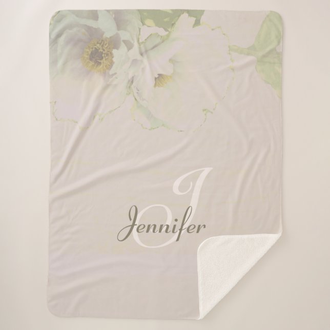 Cobertor Sherpa Peonies Mauve Monogramas Sherpa Blanket (Frente)