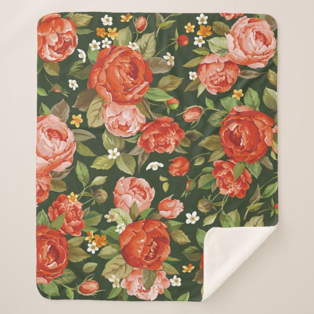 Cobertor Sherpa Peony Elegance: Papel de Carteira Floral Gráfico. (Frente)