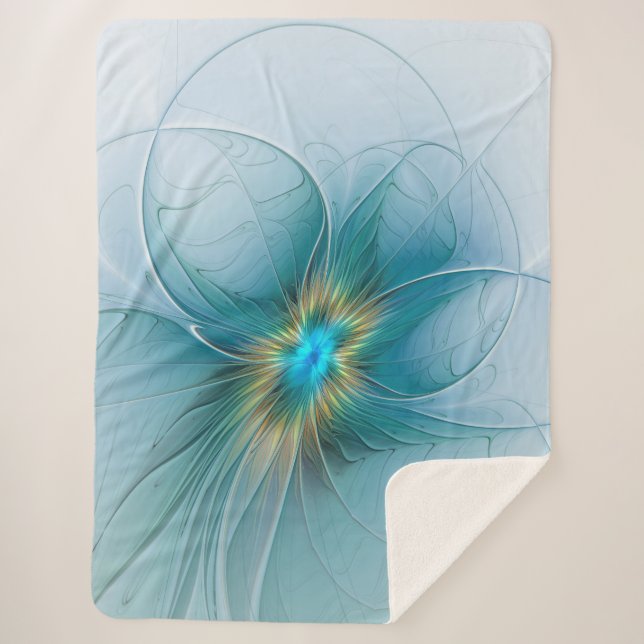 Cobertor Sherpa Pequena Bela Moderna Flor de Arte Fractal Azul Dou (Frente)