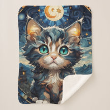 Pequeno Fluffy Kitten Night Sky Glass