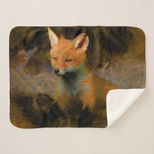 Cobertor Sherpa Pequeno Fox Cub Retrato (Frente (Horizontal))