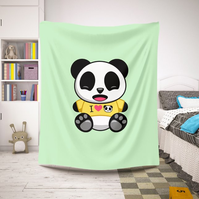 Cobertor Sherpa Pequeno Panda Bonito em Camiseta Amarela em Verde (Criador carregado)