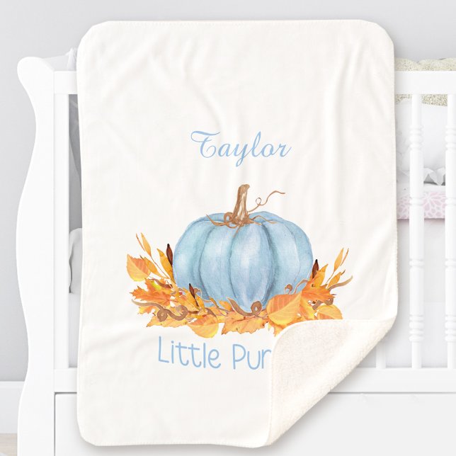 Cobertor Sherpa Pequeno Pumpkin Baby Boy Blue (Little Pumpkin Baby Boy Blue Custom Name Sherpa Blanket)