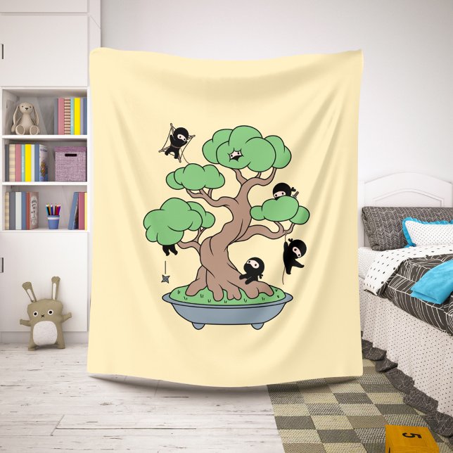 Cobertor Sherpa Pequenos Ninjas em Bonsai Tree em Amarelo (Criador carregado)